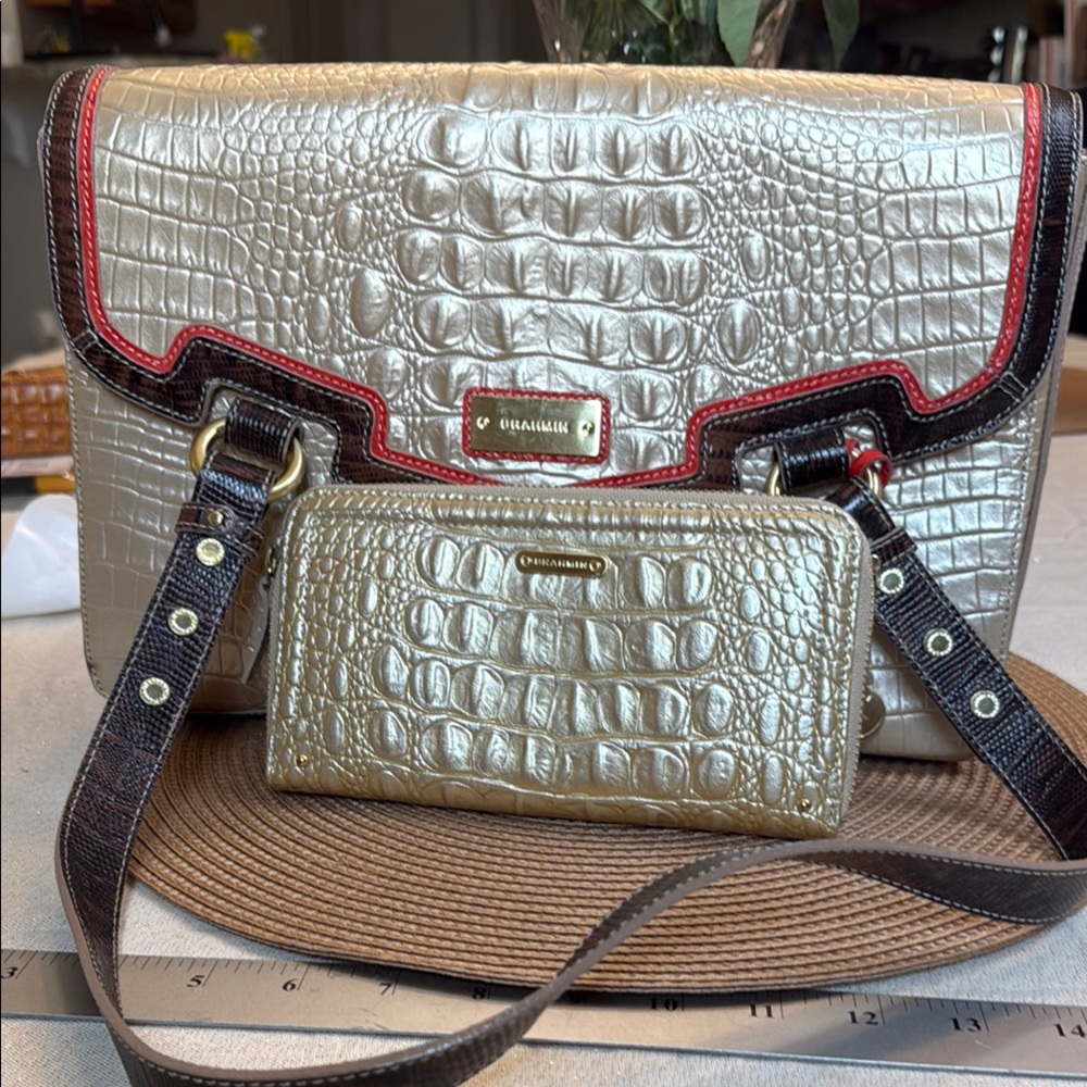 Brahmin Metallic Gold and Red Shoulder Bag Set